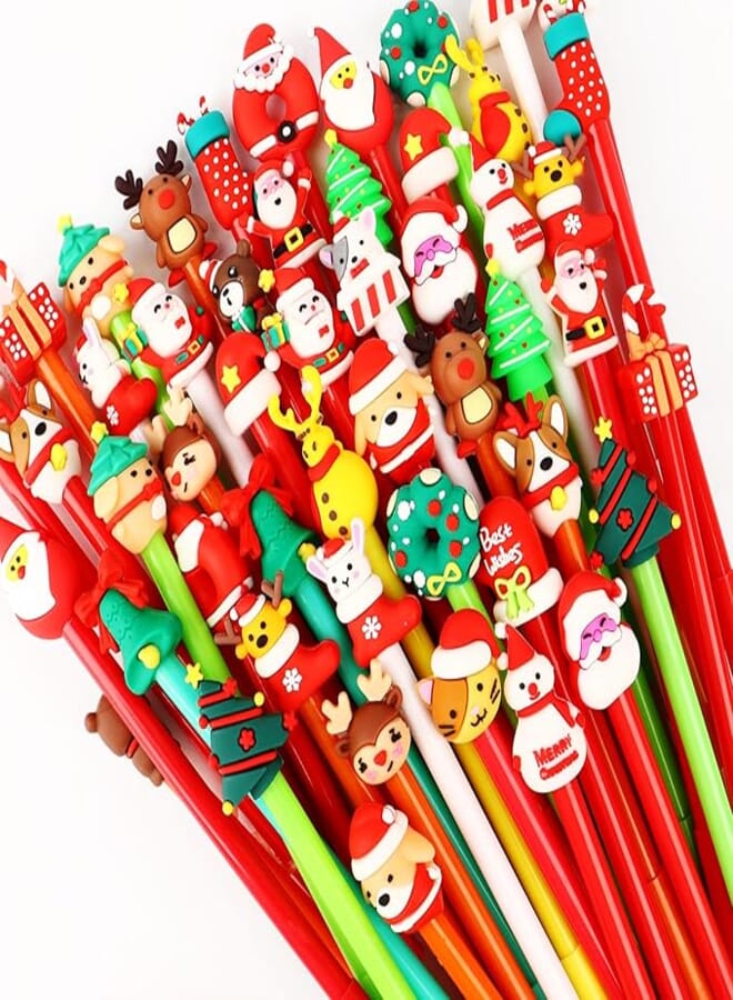 Mluchee 25Pack Christmas Pens Bulk Gel Ink Winter Themed Parties Cute Cartoon Pens Xmas Tree Claus Snowmans Reindeers Pen For Holiday Party Favors Office, 25 Styles